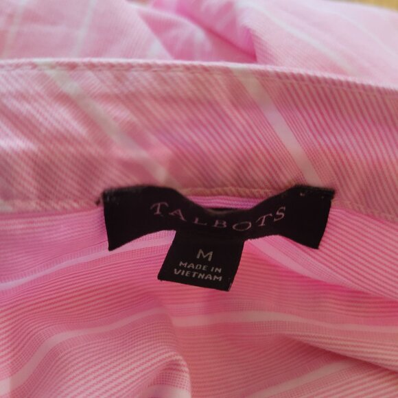 Talbots Womens Pink & White Striped Button-Down Blouse With Belt - Size M - Picture 4 of 4